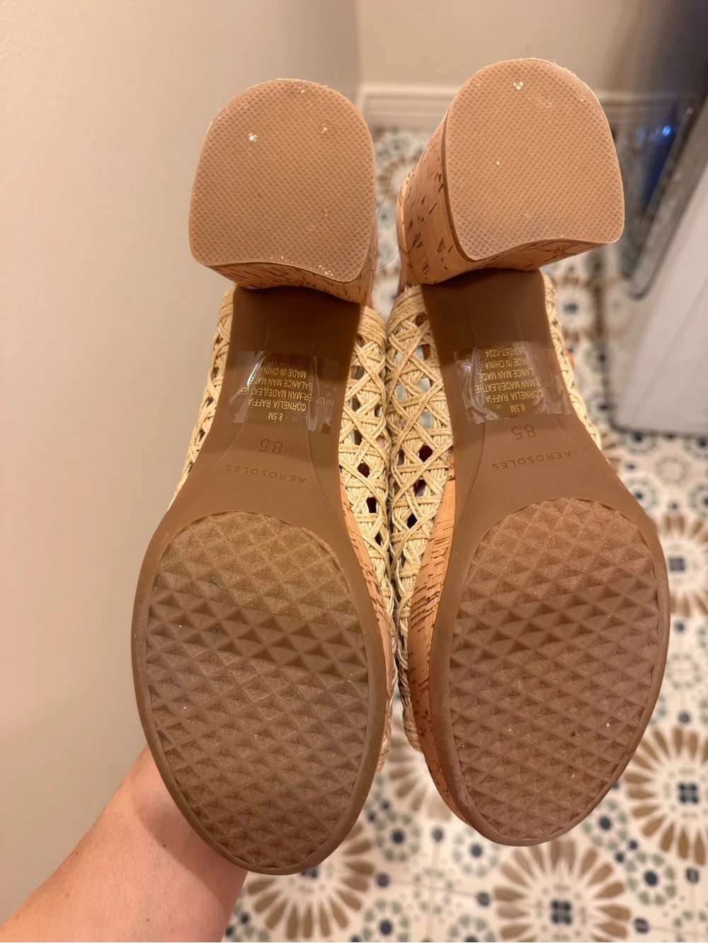 AEROSOLES CORNELIA RAFFIA Cream Woven Slingback Sandals 8.5